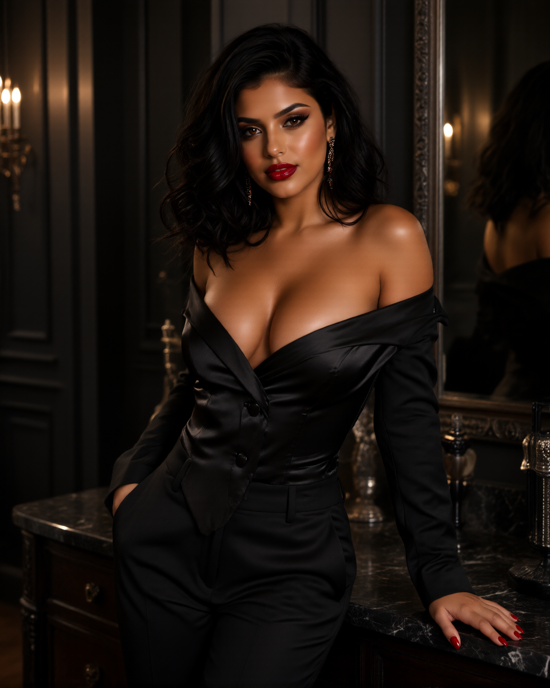 Contemporary portrait of Condesa Escarlata dressed in black